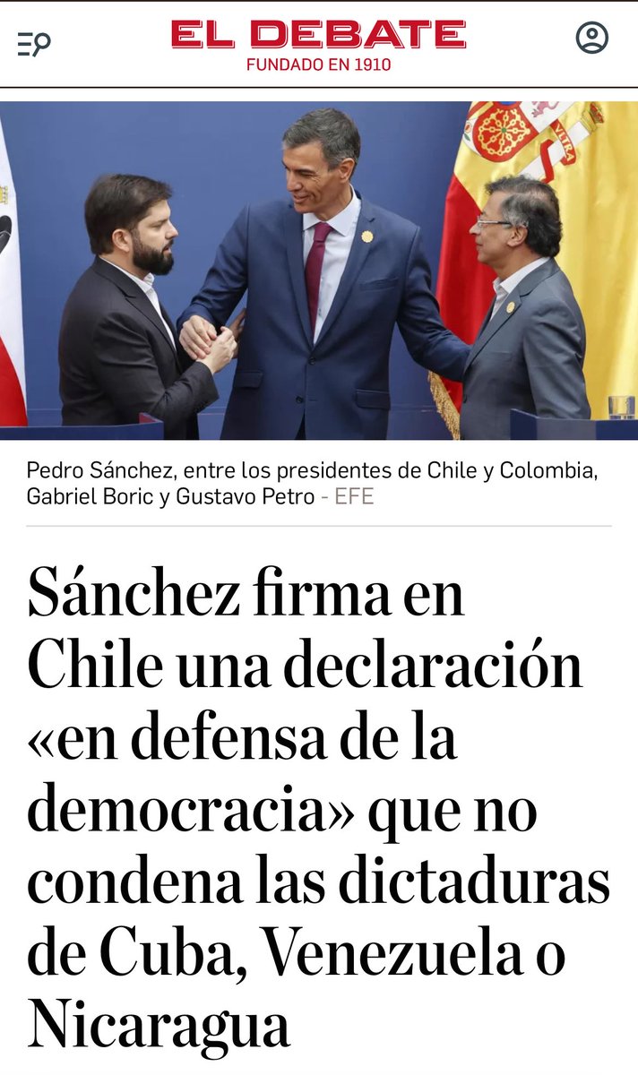Mientras en España coarta la libertad de prensa o entra de lleno en la labor de jueces y fiscales, Pedro Sánchez se marcha de gira a Sudamérica para dar lecciones sobre democracia. Eso sí, sin hacer mención alguna de Cuba, Venezuela y Nicaragua. Humo aquí y allá.