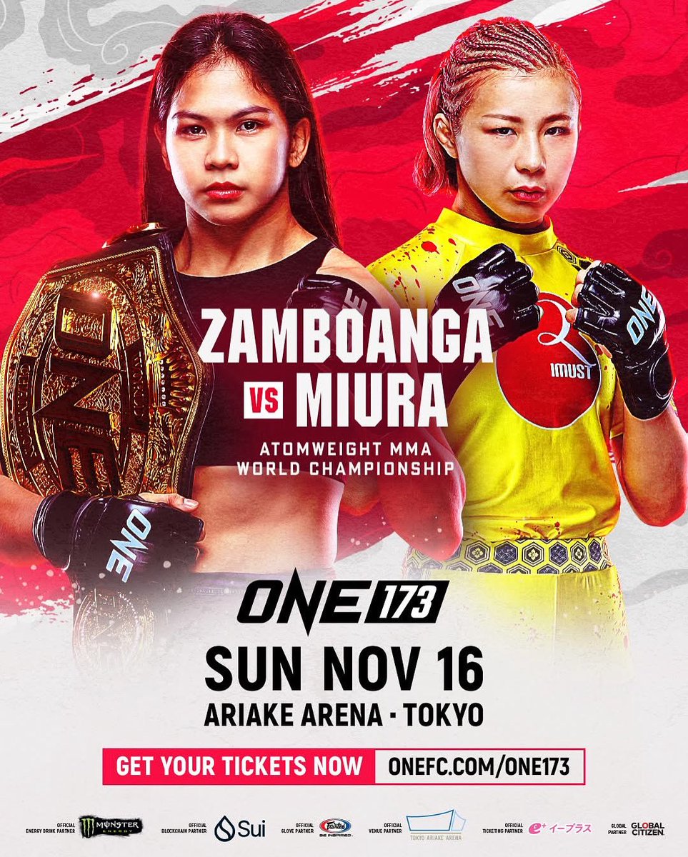 nickatkinone's tweet image. 🇵🇭 Denice Zamboanga vs 🇯🇵 Ayaka Miura also now official for ONE 173.
ONE Championship atomweight MMA title will be on the line in Japan 🇯🇵