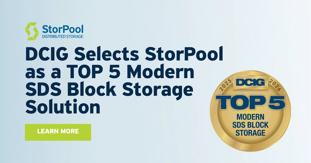 storpool's tweet image. We’re proud to announce that StorPool has been named a Top 5 Modern SDS Block Storage Solution by DCIG!
Discover how our high-performance, reliable storage meets the needs of today's IT environments: hubs.ly/Q03v9V3p0
#DCIG #SDS #SoftwareDefinedStorage #EnterpriseIT