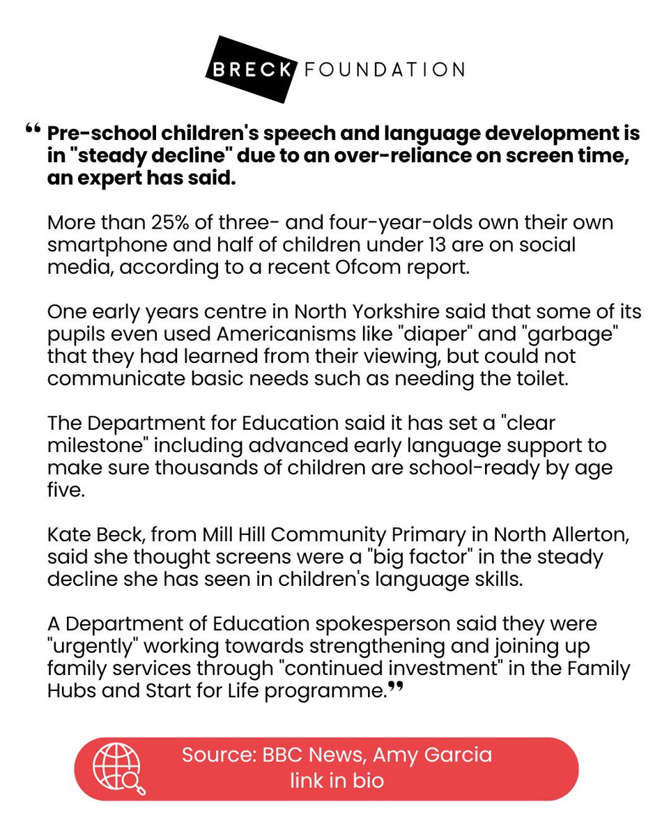 BreckFound's tweet image. Screens can’t replace real conversation 🧠📱
Experts are warning of a steady decline in speech and language skills among preschoolers, linked to increased screen time and reduced face-to-face interaction.
Full article: buff.ly/bxEDPxw @bbcnews