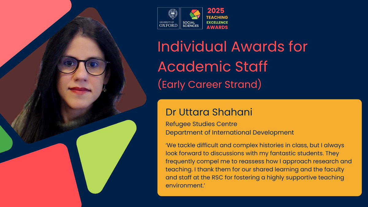 👏Congratulations to Dr Uttara Shahani <a href="/ODID_QEH/">ODID</a> for her Teaching Excellence Award for innovative and engaging teaching methods.

Find out how her use of podcasts, documentaries, interactive maps and songs are enhancing course accessibility and engagement.
socsci.ox.ac.uk/article/winner…