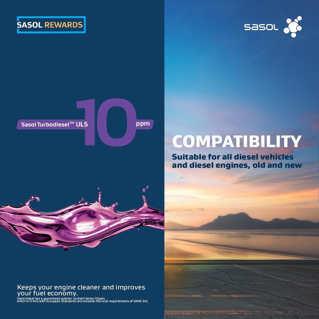 SasolSA's tweet image. Sasol TurboDiesel ULS 10PPM - South Africa's cleanest diesel. Experience top-notch performance and efficiency for your diesel engine. Earn and spend with #SasolRewards - download the Sasol Rewards App to find your nearest participating site. #ThelaBaba
#Sasol10ppm