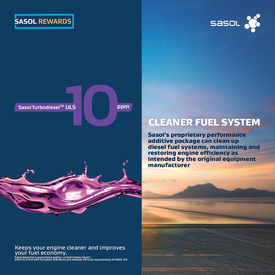 SasolSA's tweet image. Sasol TurboDiesel ULS 10PPM - South Africa's cleanest diesel. Experience top-notch performance and efficiency for your diesel engine. Earn and spend with #SasolRewards - download the Sasol Rewards App to find your nearest participating site. #ThelaBaba
#Sasol10ppm