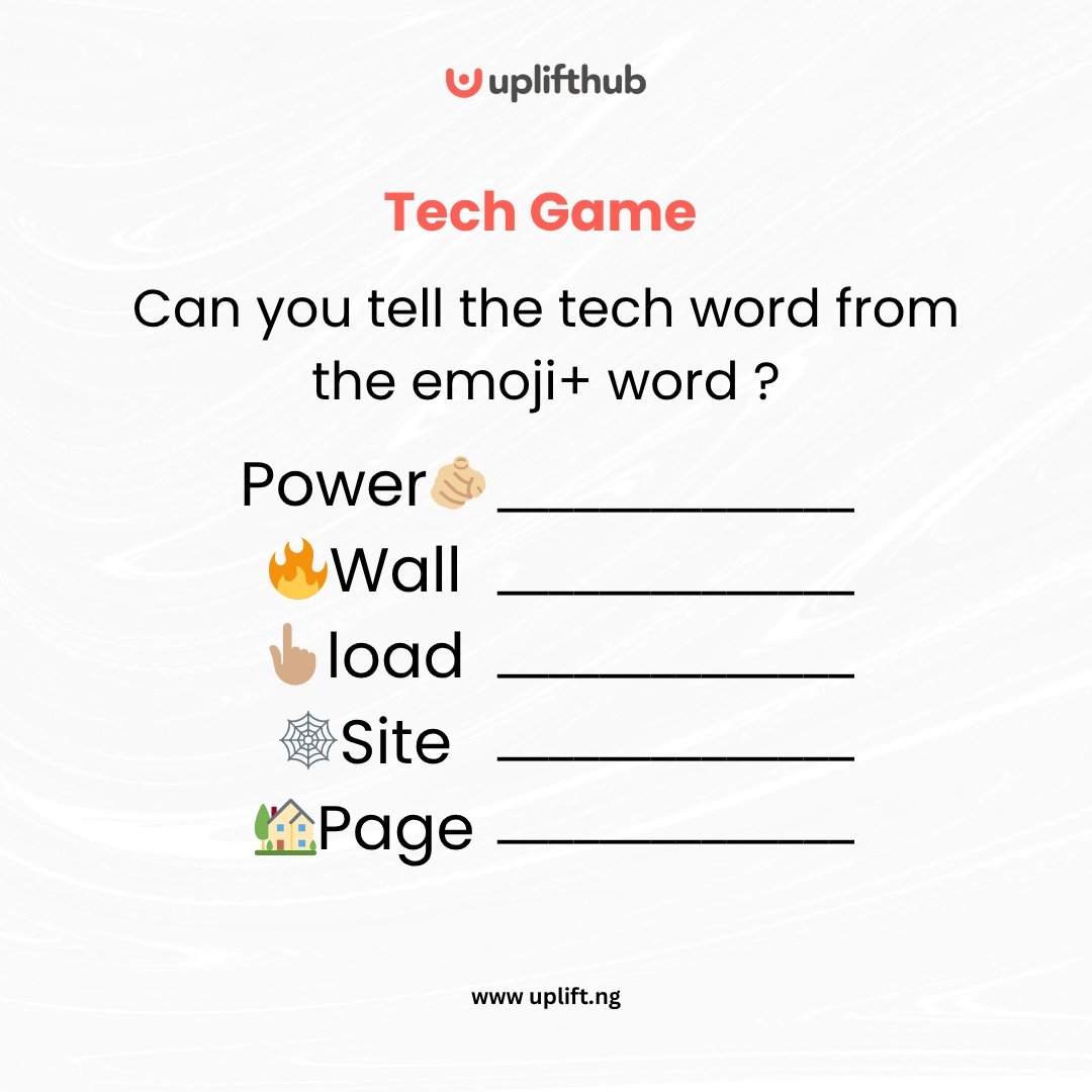 uplifthubng's tweet image. Can you tell the tech word from the emoji + word?  Tech enthusiasts, professionals, mentors...

Can you tell a tech word by combining an emoji and a word? 

Let&apos;s find out 
Share your answers in the comment.

Hint: Combine the emoji and words 

#Uplifthub
#Techgames
#BrainTease
