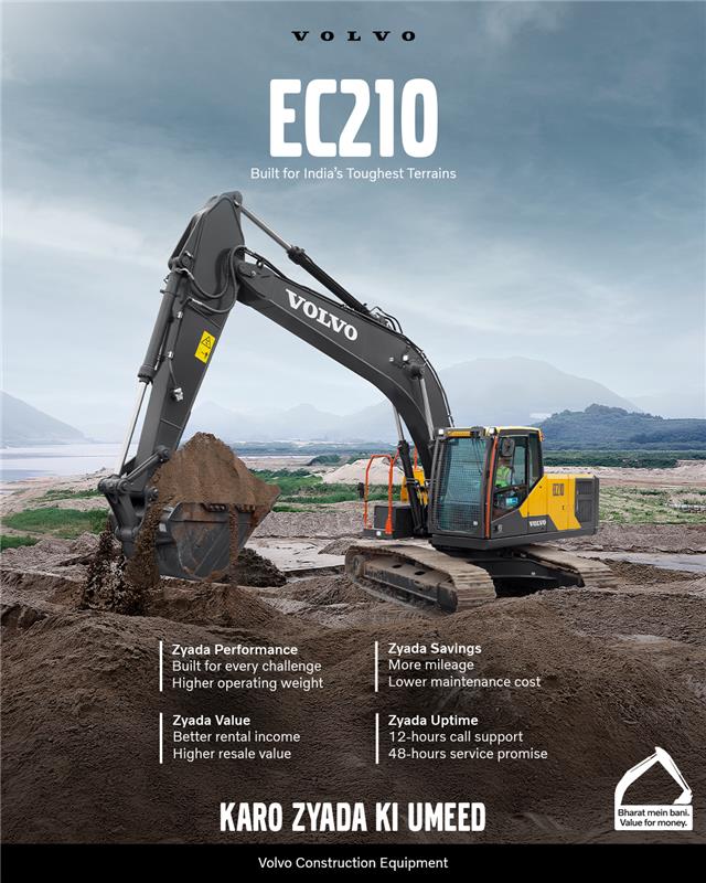 Built for India’s toughest terrains, the Volvo EC210 combines powerful performance with unmatched efficiency. With robust construction, excellent fuel economy, and superior adaptability, it’s your trusted partner for any job site challenge.​

Call 1800 108 6586 to book a demo.