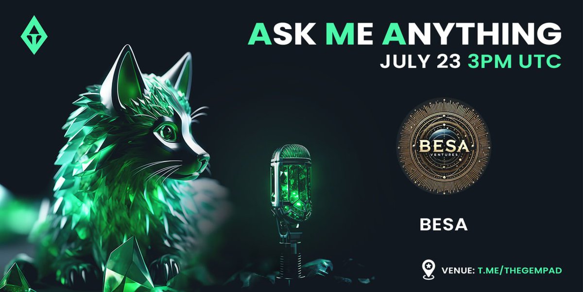 gempad_app's tweet photo. 💎 BESA AMA ANNOUNCEMENT 💎

We're proud to announce the AMA with @besagaming.
The AMA is taking place tomorrow at 3pm UTC! 🕗

🎙 Venue: https://t.co/V5vFWYXubo

✅ Fair launch link: https://t.co/TWf3UE43IR

🎁  AMA Giveaway 🎁
2x25 USDT for best questions 
2x25 USDT for random listeners