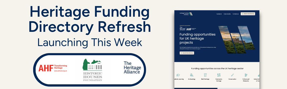 The Heritage Alliance (@heritage_ngos) on Twitter photo This week, we are launching a refreshed version of our #HeritageFundingDirectory! This overhaul will come with major technical improvements, thanks to Historic Houses Foundation, <a href="/ArchHFundEng/">The Architectural Heritage Fund (England)</a>, and PixelFridge. 💰
Check it out on July 23rd here👉heritagefundingdirectoryuk.org This week, we are launching a refreshed version of our #HeritageFundingDirectory! This overhaul will come with major technical improvements, thanks to Historic Houses Foundation, <a href="/ArchHFundEng/">The Architectural Heritage Fund (England)</a>, and PixelFridge. 💰
Check it out on July 23rd here👉heritagefundingdirectoryuk.org