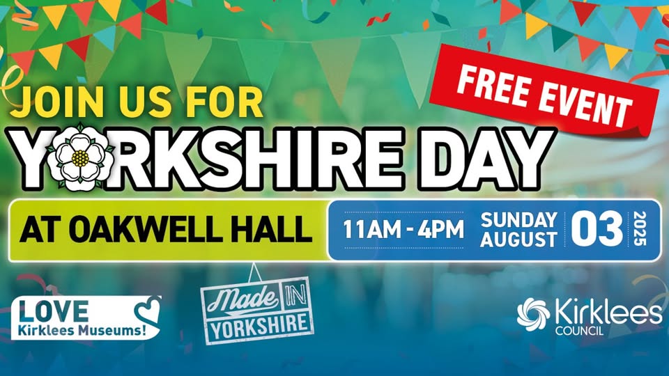 WovenInKirklees's tweet image. We're getting excited for Yorkshire Day! We'll be back with our friends at Oakwell Hall for drop-in family fun!
Join us: 11am - 4pm on 3 Aug for our drop-in activity, plus a mini music festival, a Yorkshire Makers Market, farm animals, children's workshops & more!