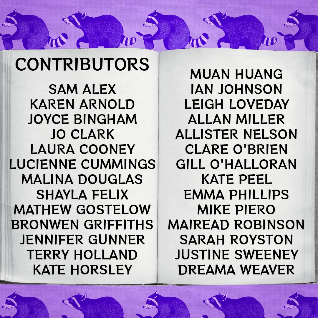 We're back in the bin after a superb weekend <a href="/FlashFicFest/">FlashFictionFestival</a> where we met Trash Family in the flesh! 🦝

With Trash Family in mind, as promised here are the contributors for the upcoming charity print anthology. Twenty-seven stunning stories we can't wait to share 🤩