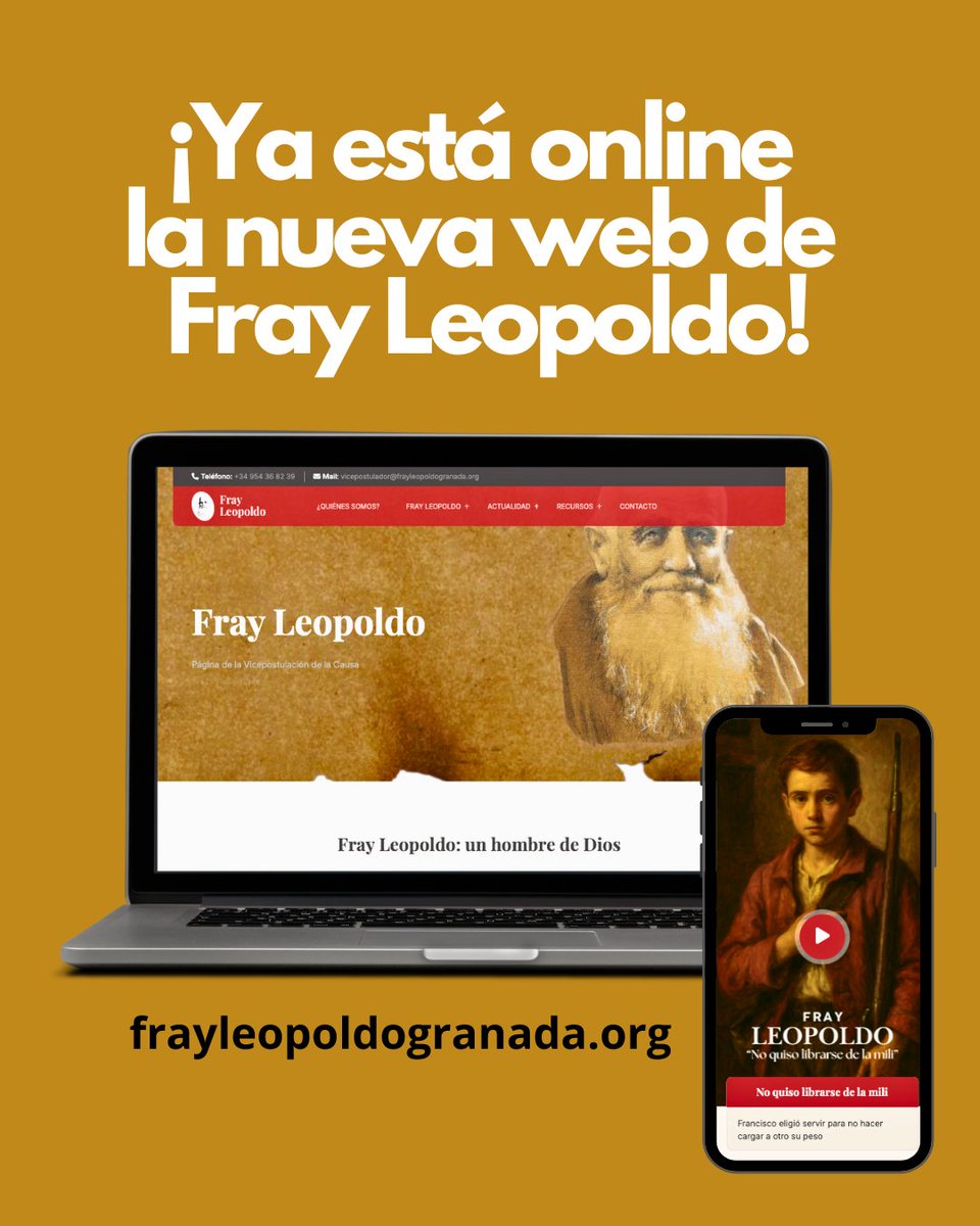 💥 LANZAMIENTO

🌐 ¡Ya está online la nueva web de #FrayLeopoldo!

🌼 Una página renovada, viva y cercana, donde encontrarás todo sobre su figura y una novedad: una sección de vídeos breves que nos acercan su figura.

💻 Entra y descúbrela en 👉 frayleopoldogranada.org