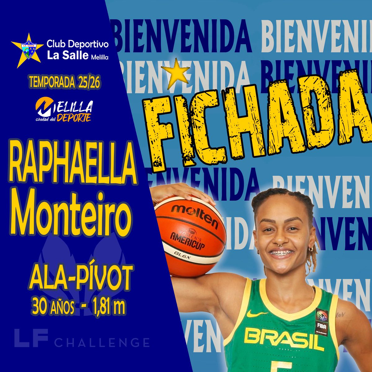 🔥 FICHAJE 🔥 

¡Raphaella Monteiro es nueva jugadora del CD La Salle! 🇧🇷

La MVP brasileña llega desde Benfica para liderar nuestro proyecto en #LigaChallenge

Bienvenida, Raphaella 💙💛