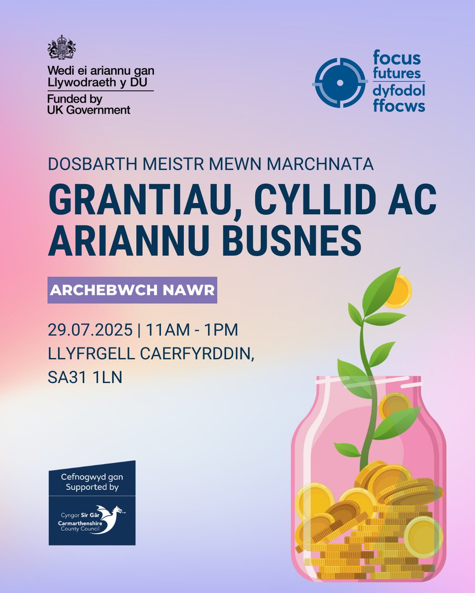 Business in Focus (@businessinfocus) on Twitter photo ☕ CAERFYRDDIN: Rhwydweithio Brecwast a Busnes
Ymunwch â ni am gyfres o sesiynau ymlaciol, cyfeillgar sy’n arbennig ar gyfer cysylltu entrepreneuriaid, tanio syniadau 💡 a bwydo eich twf busnes dros goffi a chrwst 🥐
📩 Carmarthen@FocusFutures.co.uk
🎫 ow.ly/gtKZ50Wpesz ☕ CAERFYRDDIN: Rhwydweithio Brecwast a Busnes
Ymunwch â ni am gyfres o sesiynau ymlaciol, cyfeillgar sy’n arbennig ar gyfer cysylltu entrepreneuriaid, tanio syniadau 💡 a bwydo eich twf busnes dros goffi a chrwst 🥐
📩 Carmarthen@FocusFutures.co.uk
🎫 ow.ly/gtKZ50Wpesz