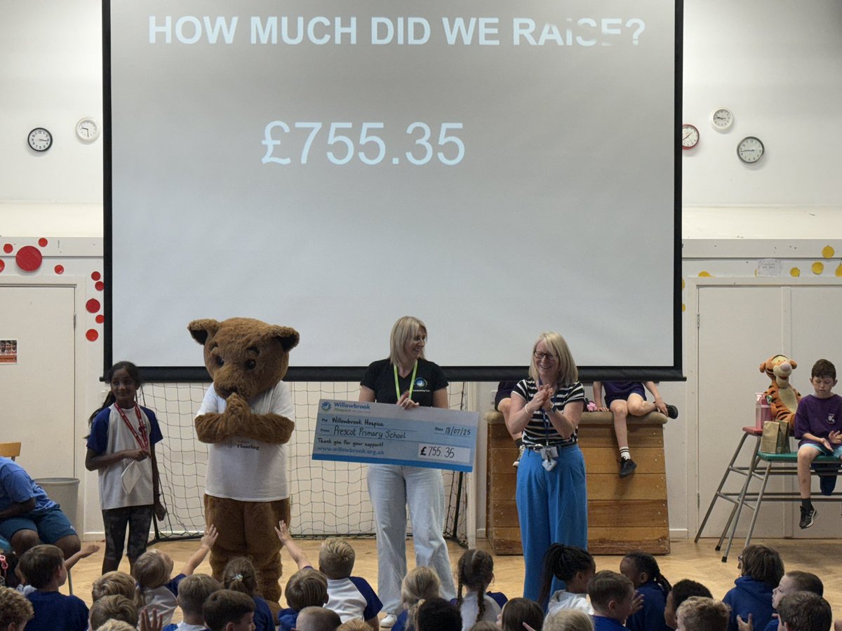 PCPPilots's tweet image. Last week, we had some visitors from Willowbrook Hospice. Brookie Bear came and revealed to the children how much they raised for the Masked Racer. A huge thank you to all grown ups for helping us raise so much for a good local cause. The event was a massive success!
