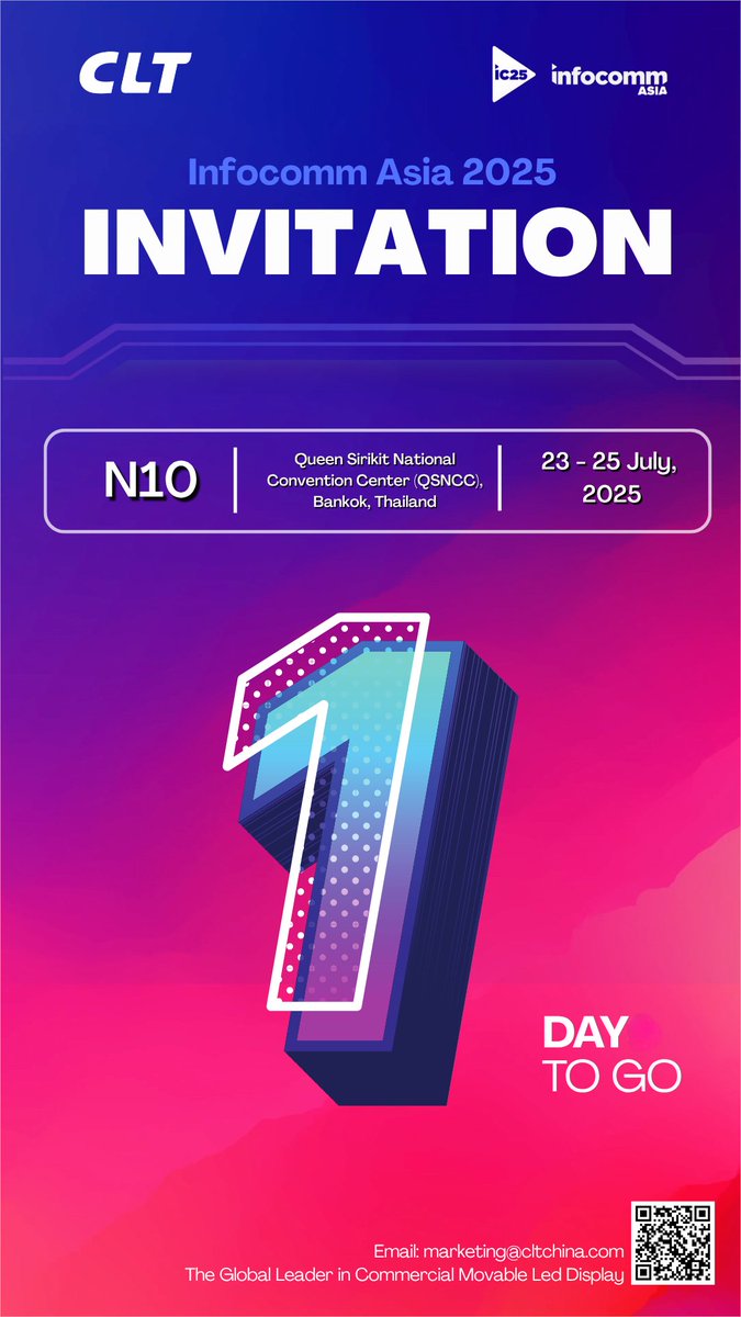 LedClt's tweet image. 🥳Final Countdown to Infocomm Asia! Tomorrow is the perfect day to dive into the CLT for Businesses📊

Be among the first to explore our latest innovations!✨

📍 Find us from 23-25 July, in Booth N10. 
🤝The CLT team will be there! 

#CLT #CLTLED #leddisplay #Thailand