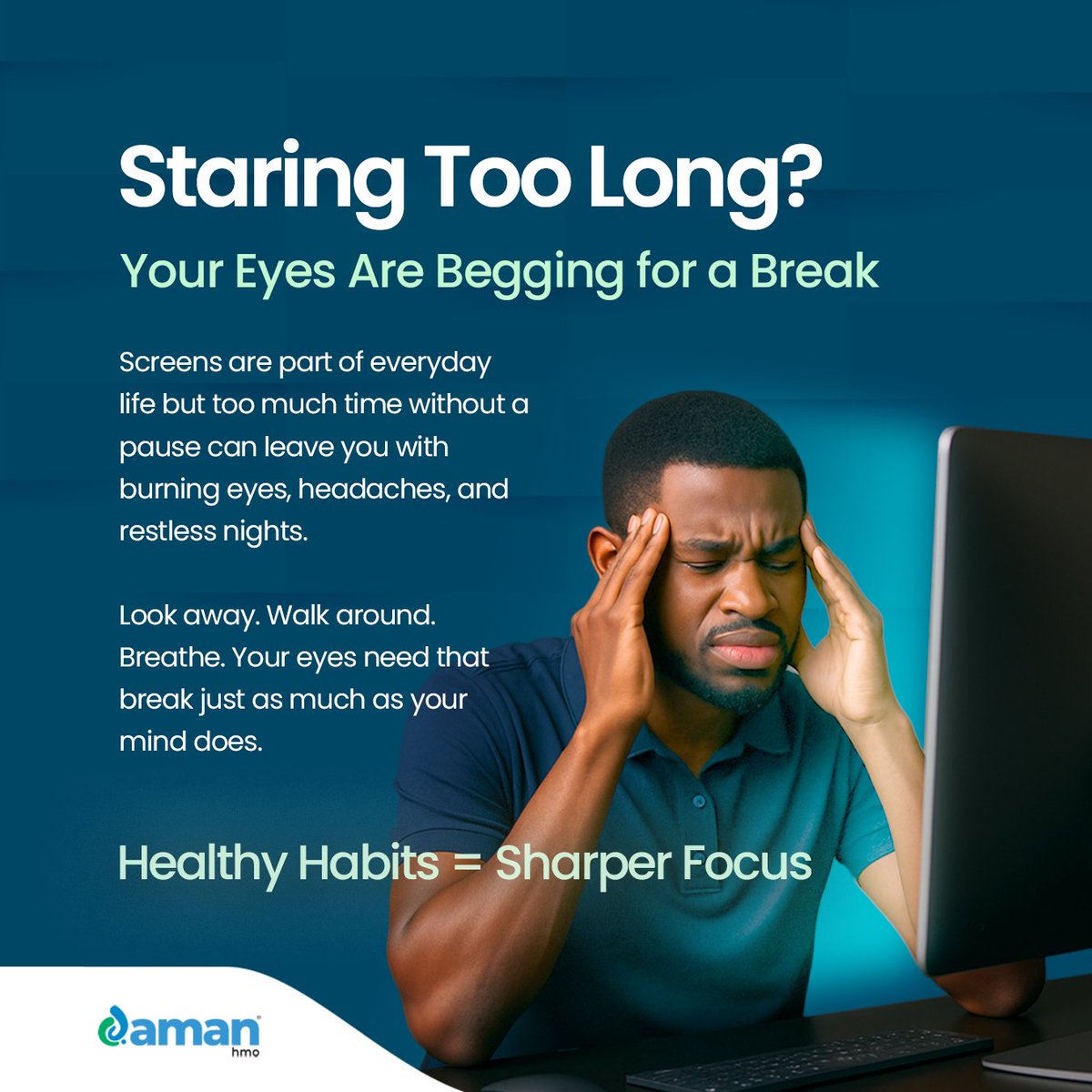 Frequent screen breaks can help reduce headaches, eye strain, and mental fatigue. 

#Amancares