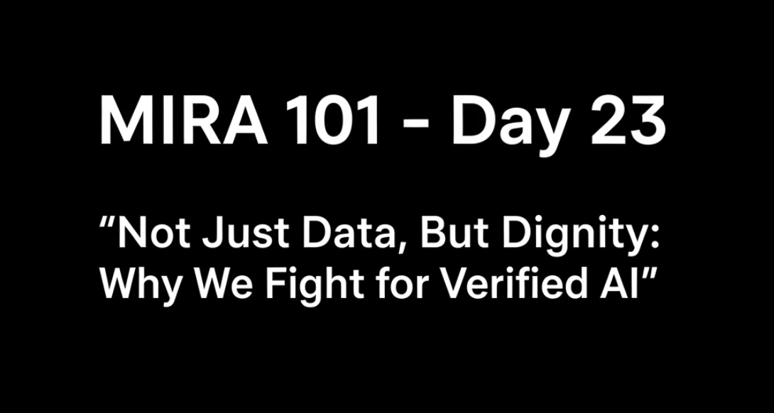 GusuyProduction's tweet image. MIRA 101 – Day 23
"Not Just Data, But Dignity: Why We Fight for Verified AI"
Let’s cut through the noise for a minute. Forget the buzzwords, the funding rounds, the tech lingo. Let’s talk like humans.
Because that’s what Mira is really about.
It’s not just an “AI verification…