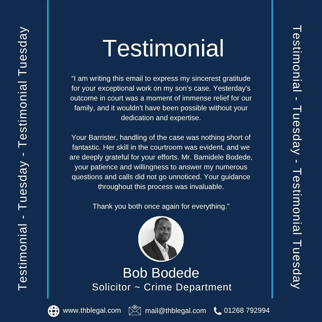 We would like to share this excellent testimonial from one of our valued clients.

If you’ve had a good experience working with us, let us know or leave a review on our Google Business Profile thblegal.com/our-people/bam… #criminallawyer #lawfirm