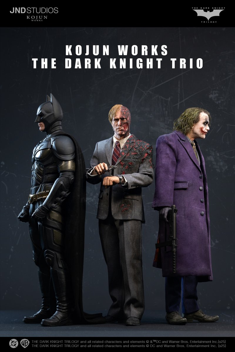 CollectJND's tweet image. Dear Collectors,
 
We are excited to share the second phase of pics for the KOJUN Works 1/6 Harvey Dent &amp;amp; Two-Face collectible.

Today’s reveal highlights the Dark Knight Trio — showcasing Harvey Dent, Batman, and the final mass-production version of the Joker side by side. This…