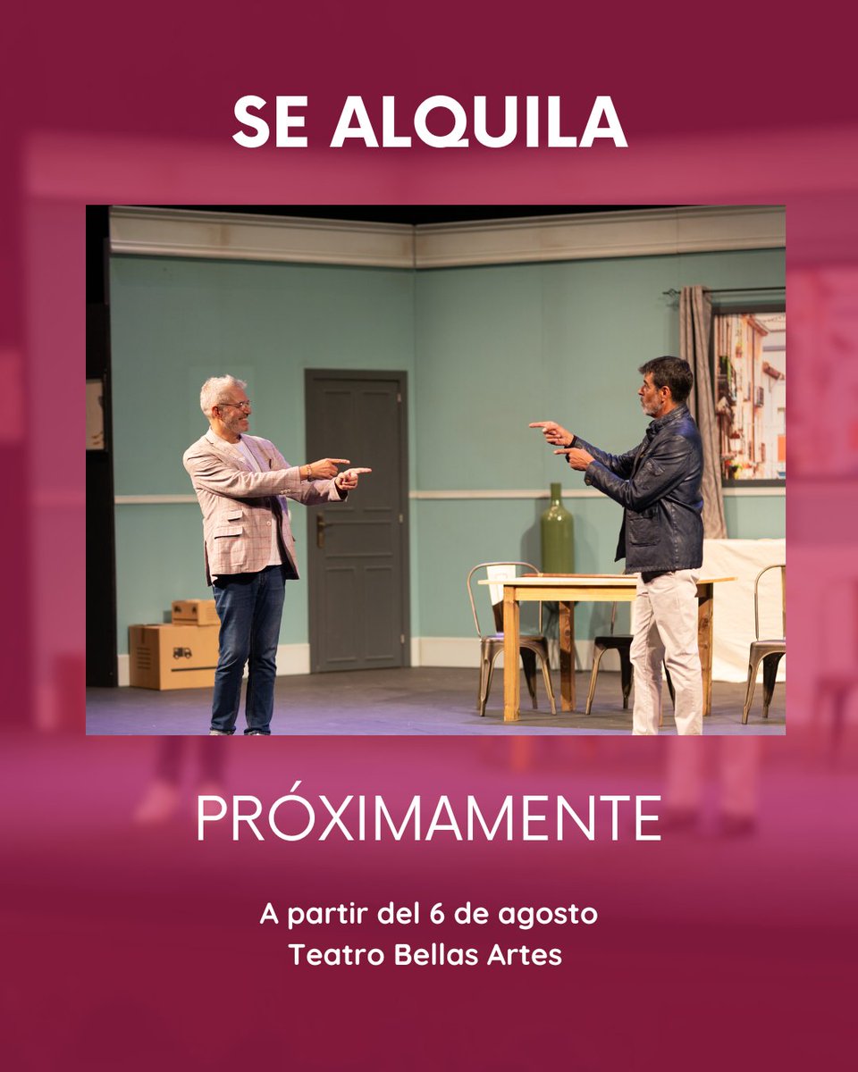 ⁣¡A partir del 6 de agosto #SeAlquila llega al #TeatroBellasArtes!🤩⁣
 ⁣
 <a href="/Andoniferreno/">Andoni Ferreño</a>  y <a href="/gusbravoabreu/">Agustín Bravo</a>  te enseñarán que nada es lo que parece🤫. ⁣
⁣
⁣📅¡No te lo pierdas!
⁣
 🎟️teatrobellasartes.es
⁣
#SeAlquila #TeatroBellasArtes