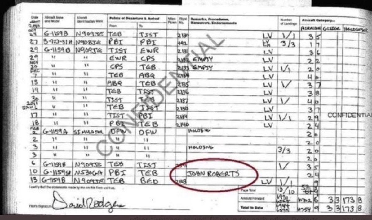 MilaLovesJoe's tweet image. I think that the “John Roberts” listed on the Epstein flight logs is Chief Justice John Roberts.
It would explain why this conservative republican usually votes with the Democrat members of SCOTUS.
Who believes the same?