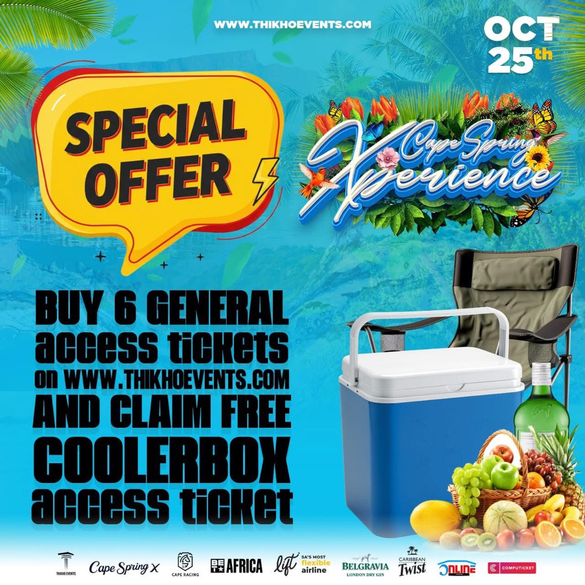 ThikhoEventsZA_'s tweet image. LIMITED OFFER ALERT! 🎉 Buy 6 General Access tickets for the Cape Spring Experience
on 🤌🏾 thikhoevents.com and CLAIM 1 FREE COOLER BOX access ticket! 🧊🕺🏽
📅 25 October 2025
📍 Kenilworth Racecourse, Cape Town
🎟️ Tickets from R400 | Cans only in cooler boxes
Squad up,…
