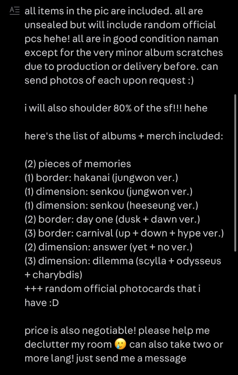 foxcatsz's tweet photo. wts lfb enhypen ph

take-all enhypen albums + other merch + random official pcs
₱2700

will shoulder 80% of the sf! help me declutter 🥲

list of included albums included in the pics

# jungwon heeseung sunghoon jay ni-ki sunoo jake album pc https://t.co/DWps1aU0wS