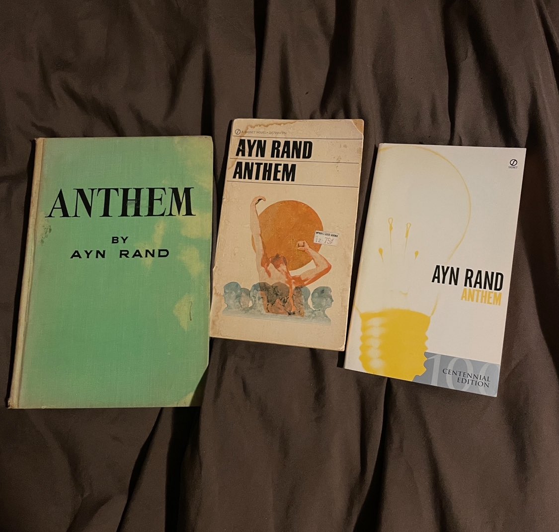 codyclarke's tweet image. The editions I have of Anthem, one of my favorite books