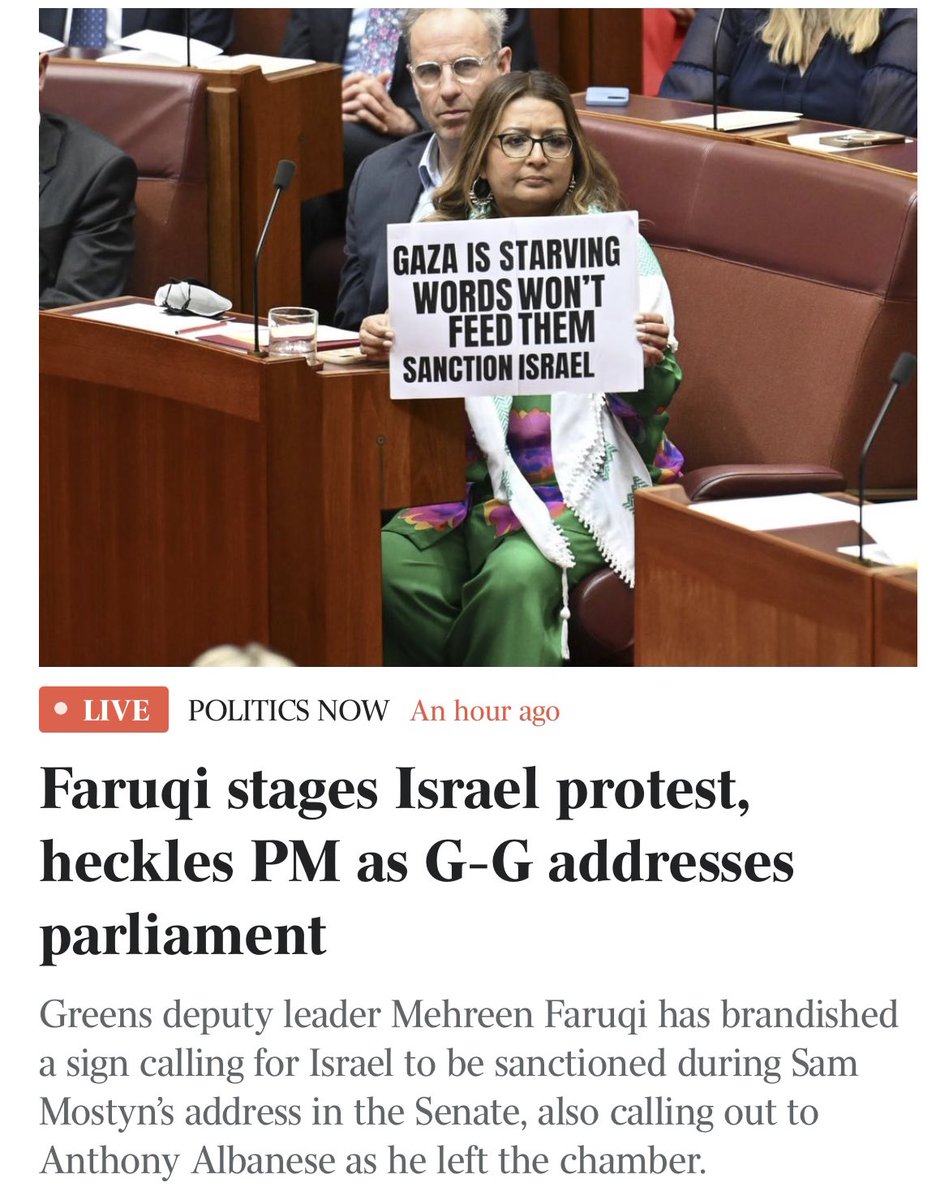 AlexRyvchin's tweet image. Senator Faruqi is the master of pointless stunts that make her radical base feel good but change nothing. The Senator holds up a sign declaring that words won’t feed anyone as though her sign will. Sanctioning Israel won’t feed anyone either. The only way to end the horrific cost…