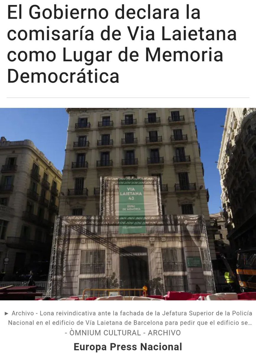 jrabassa's tweet image. Finalment, amb força suspens, el Govern inicia els tràmits per declarar Via Laietana 43 com a "lloc de memòria".
És una fita d'entitats memorials i represaliades que, però, no ha de quedar-se en una declaració.
✍️ "De lloc de memòria a espai memorial"
elperiodico.cat/ca/opinio/2025…
