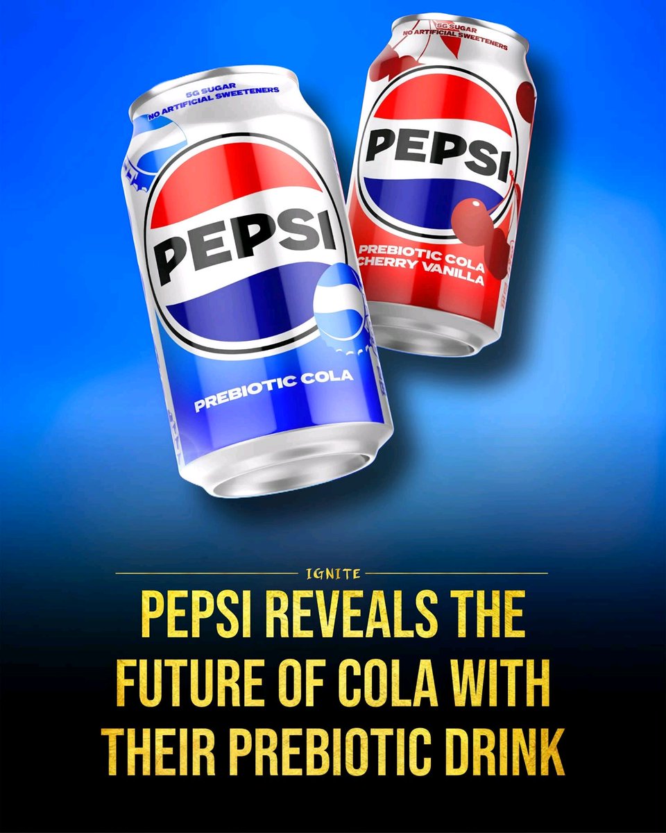 digismarties's tweet image. Pepsi just announced ‘the future of cola’ where they’re releasing a drink that has no artificial sweeteners, 30 calories, only 5g of sugar and prebiotic fiber.
Would you try it? 🥤