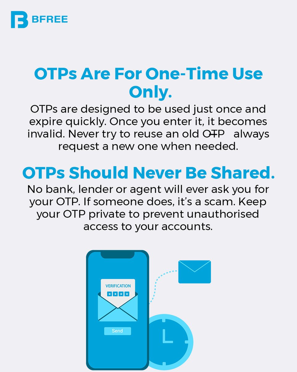 bfree_global's tweet photo. 💬 Have you ever received a suspicious OTP request? Share your story in the comments.

#BFREE #FinancialSecurity #FinancialSafety #CyberSecurity #OTP #ScamPrevention #OneTimePassword #DigitalSafety #FraudAwareness #FraudPrevention #OnlineSecurity #CyberAwareness https://t.co/FgL3abTDFB