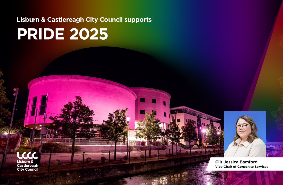 lisburnccc's tweet image. 🌈 This evening, Lagan Valley Island and Union Bridge will be illuminated in a rotation of vibrant colours to support Pride 2025.
Councillor Jessica Bamford, Vice Chair of the Corporate Services Committee, expressed her support: “Pride is a time to recognise and celebrate the…