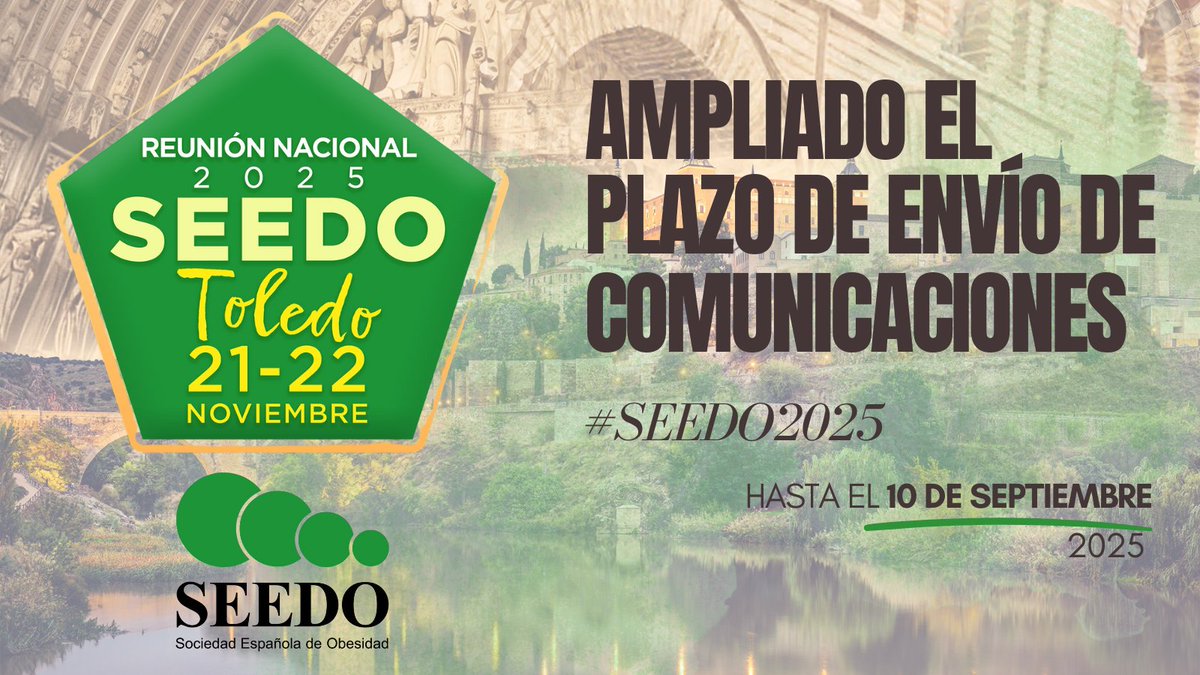 🎉¡Recuerda que hemos ampliado el plazo de envío de comunicaciones para #SEEDO2025 hasta el día 10 de septiembre!📩
👀Ya puedes consultar la normativa de envío a través de nuestra página web o el siguiente enlace: congresoseedo.es/index.php/comu… 
¡Nos vemos en 📍Toledo!
📅21-22 noviembre