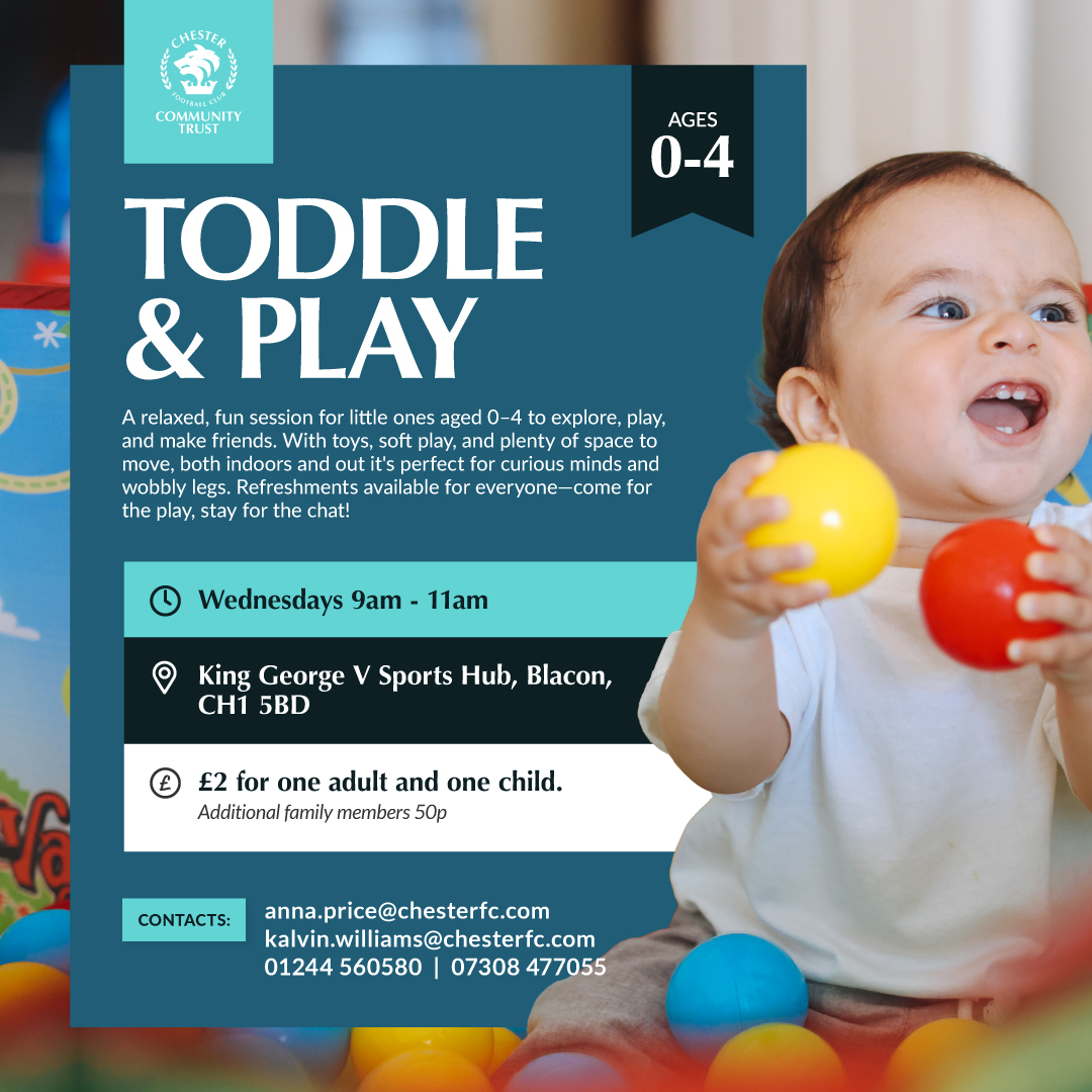 CFC_CommTrust's tweet image. Toddle & Play is on tomorrow for our final session before the summer break! ๐
Is your toddler bursting with energy? Bring them along to our weekly session at King George V Community Sports Hub on Wednesday mornings! ๐ถ๐งธ
Drop in between 9am and 11am for toys, soft play andโฆ