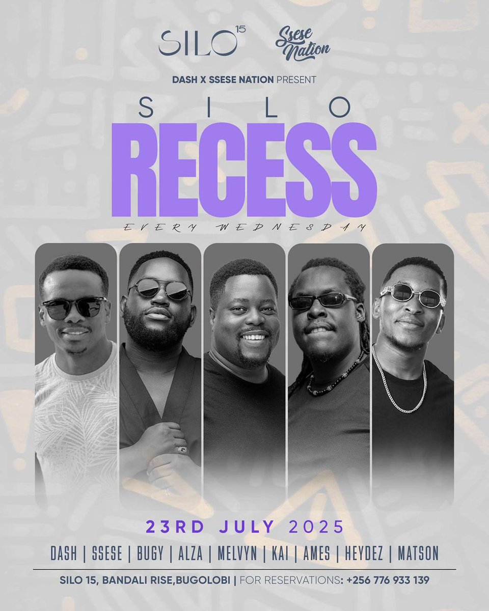 SseseNation's tweet image. Elevate your Wednesday evening at the Silo Recess happening tomorrow at @Silo15_, Bugolobi ๐น
Experience an exclusive Dash x Ssese Nation night with @DJ_DashUG, @DJ_Ssese, @deejaybugy, @deejay_alza, @melvyndeejay, @__DJKai, @dj_ames_, @DJHeydez256 & @Deejaymatson256. Let's party