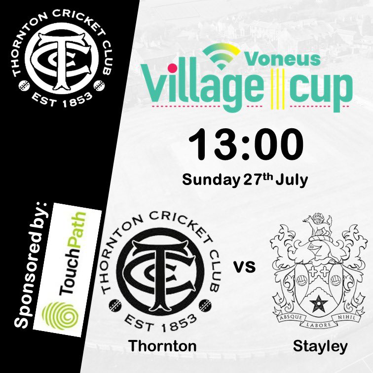 ThorntonCC's tweet image. The countdown to #SuperSunday and our QF tie v @StayleyCC in the @TheCricketerNVC is on! 2 games away from @HomeOfCricket. Everyone welcome to what promises to be a great day - more details to follow 🏏
@HalifaxCL @HXCourier @Bradford_TandA @LiveSportsFM @GleesonHomes @TouchPath