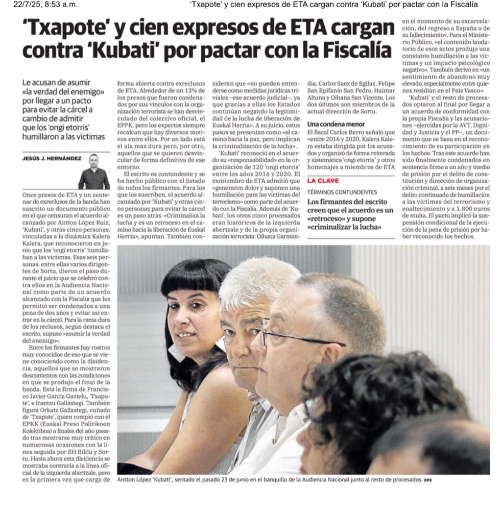 daniel_portero's tweet image. Txapote y compañía cargan contra otros etarras!. Esto me gusta!. Las acusaciones populares mantuvimos el listón muy alto respecto a la humillación y enaltecimiento del terrorismo. Adjunto el párrafo que propusimos.