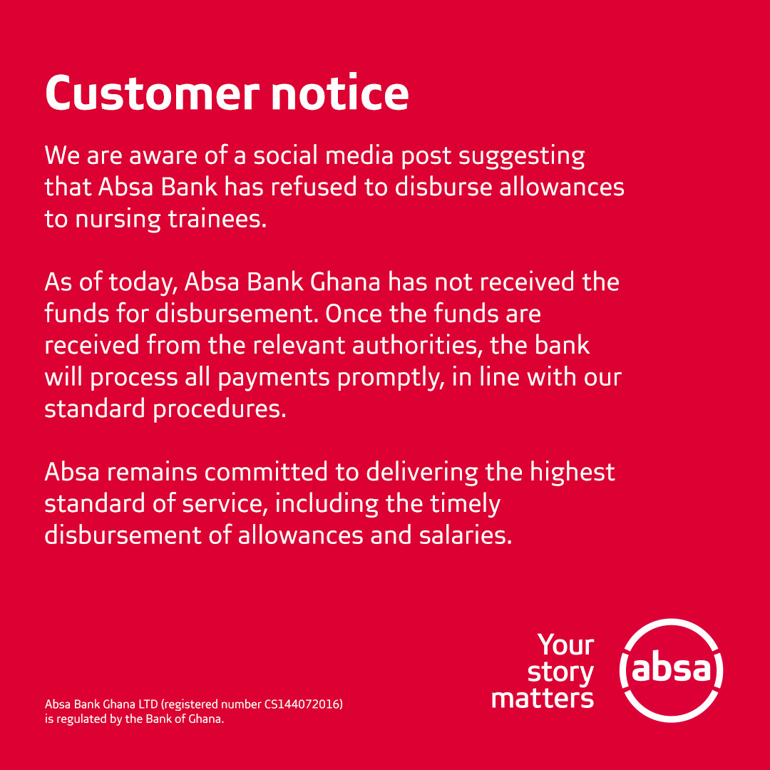 Absa Bank Ghana (@absaghana) on Twitter photo Dear valued Absa customers. Kindly take note. Dear valued Absa customers. Kindly take note.