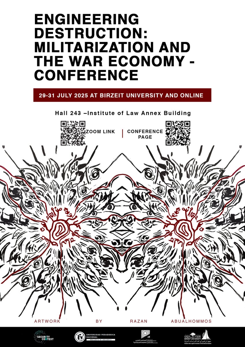 ACSS (@acss_org) on Twitter photo The Ibrahim Abu-Lughod Institute of International Studies at Birzeit University organizes the conference: "Engineering Destruction: Militarization and the Economy of War".
📷Conference program and the booklet: ialiis.birzeit.edu/conference
📷To register: docs.google.com/.../1FAIpQLSdB… The Ibrahim Abu-Lughod Institute of International Studies at Birzeit University organizes the conference: "Engineering Destruction: Militarization and the Economy of War".
📷Conference program and the booklet: ialiis.birzeit.edu/conference
📷To register: docs.google.com/.../1FAIpQLSdB…