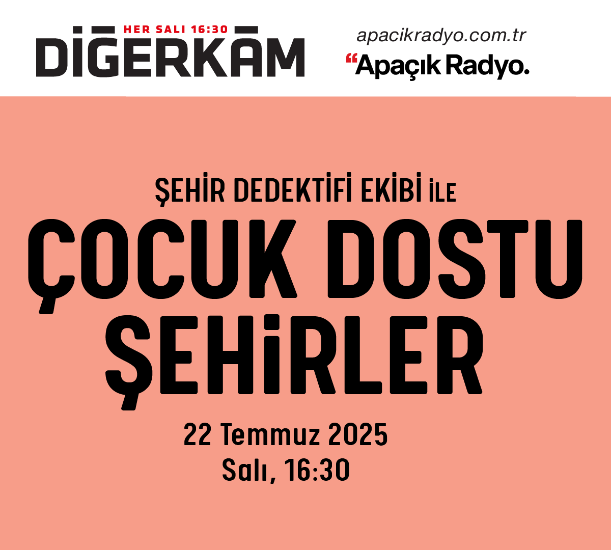 digerkamradyo's tweet photo. Bu hafta Diğerkâm’da Şehir Dedektifi ekibi ile çocuk dostu şehirleri konuşuyoruz.

Damla Özlüer ile Rauf Kösemen'in hazırlayıp sunduğu, sosyal fayda üzerine konuşulan #Diğerkâm, her salı 16:30'da Apaçık Radyo'da...
Canlı yayın için > https://t.co/U0rULytSm1 https://t.co/vrfN4KV7z8