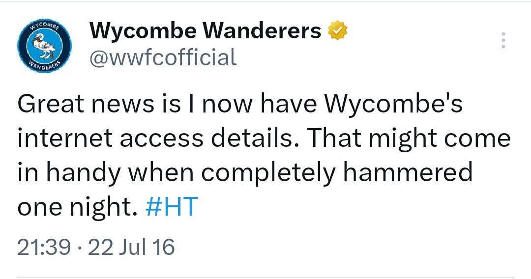 Chairboys on the Net - Paul Lewis (@gasmancotn) on Twitter photo #OTD Friday 22nd July 2016
Wycombe Wanderers 0
QPR 0
Home debut for new signing Adebayo Akinfenwa. In other news <a href="/henningwehn/">Henning Wehn</a> takes over <a href="/wwfcofficial/">Wycombe Wanderers</a> Twitter feed "Welcome to Adams Park, home to Buckinghamshire's only legitimate FL club." 😍
Still got those login details...☎️ #OTD Friday 22nd July 2016
Wycombe Wanderers 0
QPR 0
Home debut for new signing Adebayo Akinfenwa. In other news <a href="/henningwehn/">Henning Wehn</a> takes over <a href="/wwfcofficial/">Wycombe Wanderers</a> Twitter feed "Welcome to Adams Park, home to Buckinghamshire's only legitimate FL club." 😍
Still got those login details...☎️