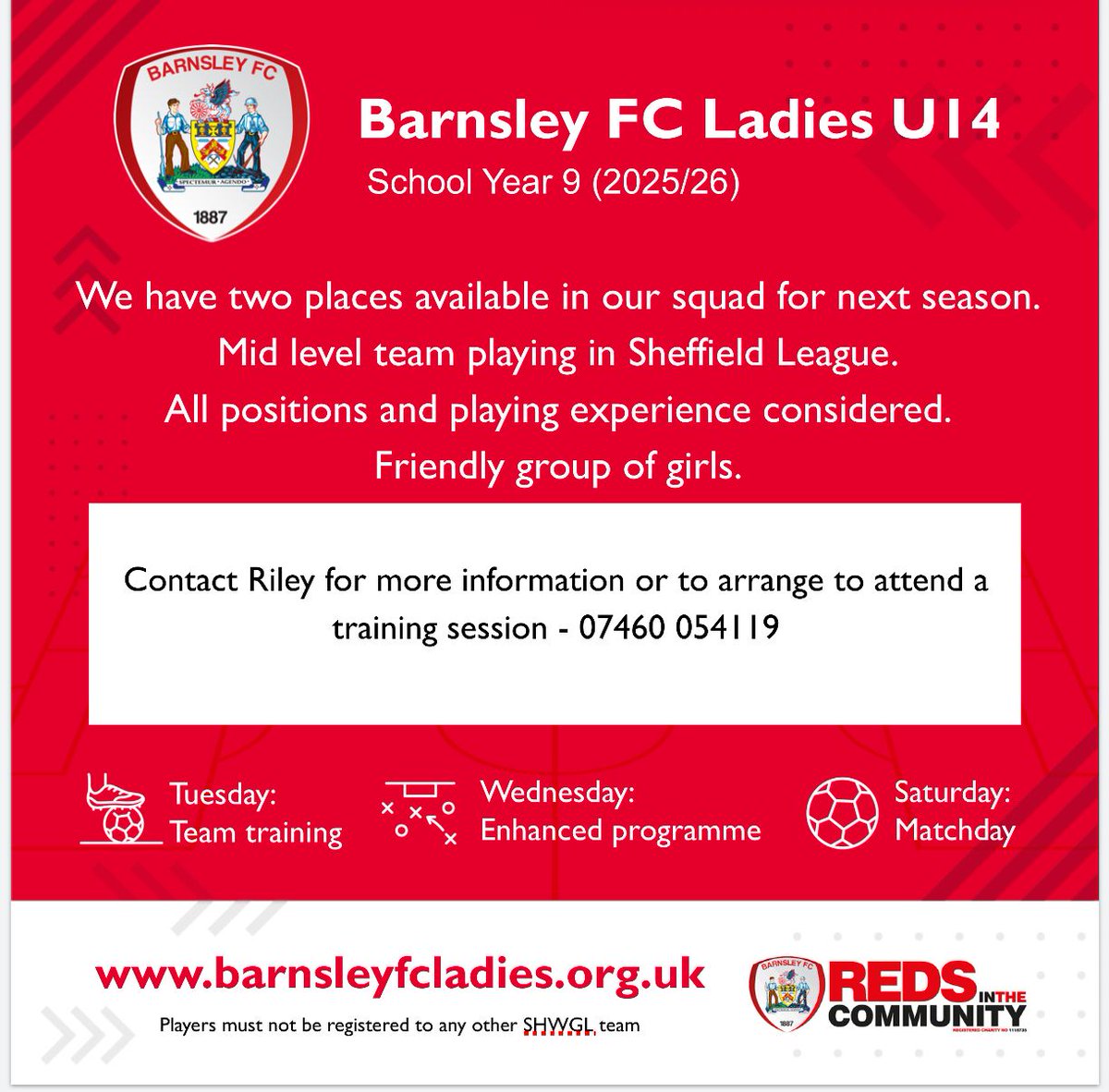 HoltChris's tweet image. 🚨Any girls in Year 9 next year yet to find a team for this coming season or fancy something new?
Contact the number below or send me a message and I'll pass it on.