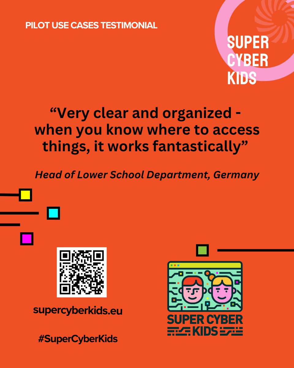 🧰  The #SuperCyberKids partners have realised an enactment toolkit for testing use cases of the SuperCyberKids platform for schools. This platform helps children develop critical skills to safely navigate today’s digital world. 

A testimonial from a participant of the pilot:
