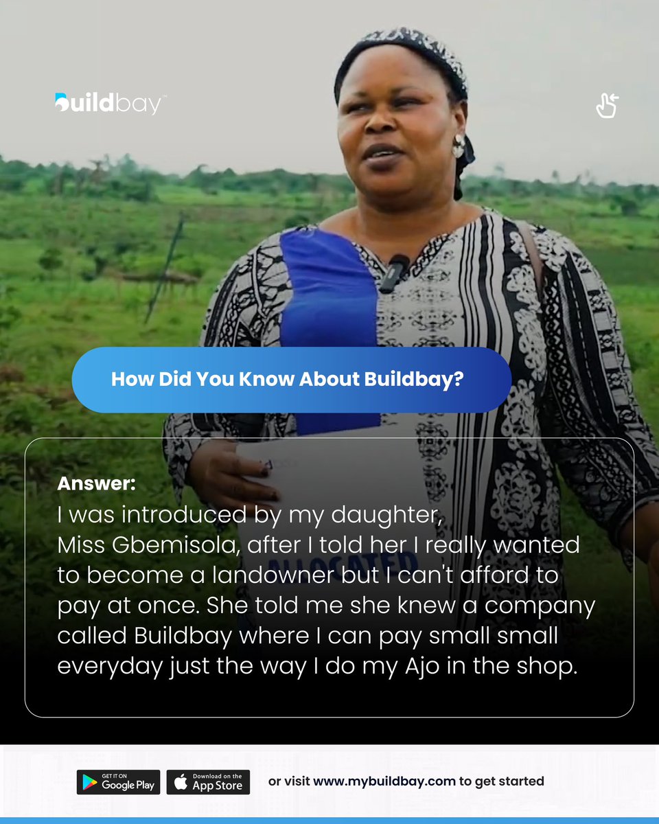 Buildbayltd's tweet photo. Madam Emadiji’s journey to landownership wasn’t a typical one.

It began with doubts, then it grew into trust.

She eventually turned this trust into slots with just ₦250 daily.

Today, she’s a proud resident of Rosewood Town.

#buildbay
#rosewoodtown
#landownership https://t.co/wWHmgk6OO5