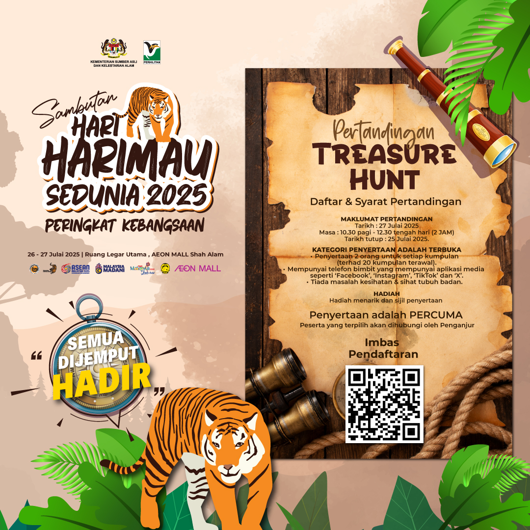 PERHILITAN's tweet image. 🐅🔥 JOM SERTAI TREASURE HUNT SEMPENA SAMBUTAN HARI HARIMAU SEDUNIA 2025! 🔥🐅
Bersedia untuk pengembaraan yang mencabar dan menyeronokkan? 💥 Sertai PERTANDINGAN TREASURE HUNT bersempena Sambutan Hari Harimau Sedunia 2025 Peringkat Kebangsaan! 🧭📱