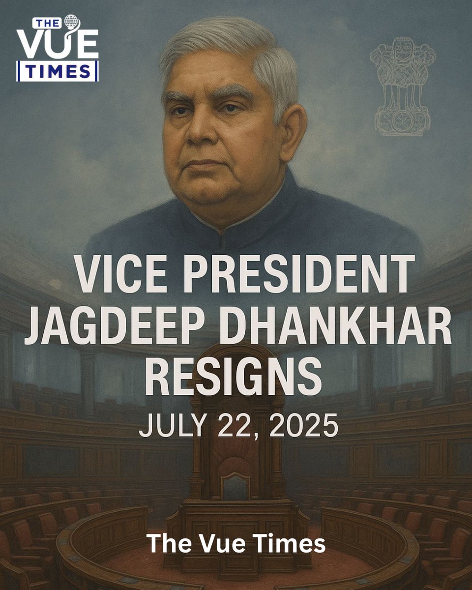 TheVueTimes's tweet photo. BREAKING: VP Jagdeep Dhankhar Resigns
Citing health reasons, the Vice President stepped down after a dramatic day in Parliament, including a judicial motion and oath ceremonies.
#JagdeepDhankhar #RajyaSabha #IndianPolitics #TheVueTimes #WAR2Trailer #corvtip #TheFantasticFour https://t.co/yBtVPLg2iP