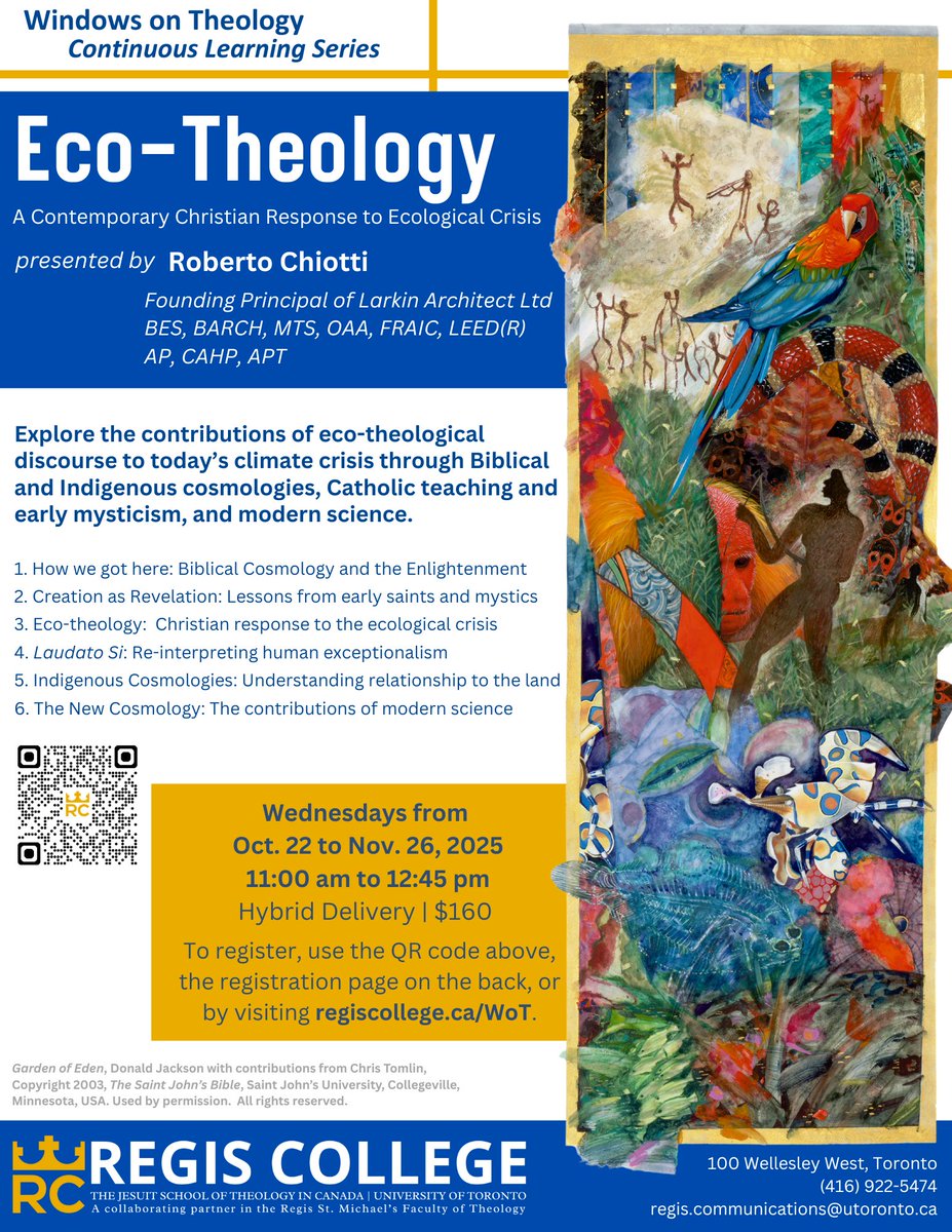 JesuitsofCanada's tweet image. This fall, Regis College launches 3 new courses at the intersection of theology & today’s urgent questions:
🤖 AI & Faith
🌿 Eco-Theology
📖 Genesis
Join us in deep thought & hopeful action.
🔗 Learn more: hubs.la/Q03xBPlm0
