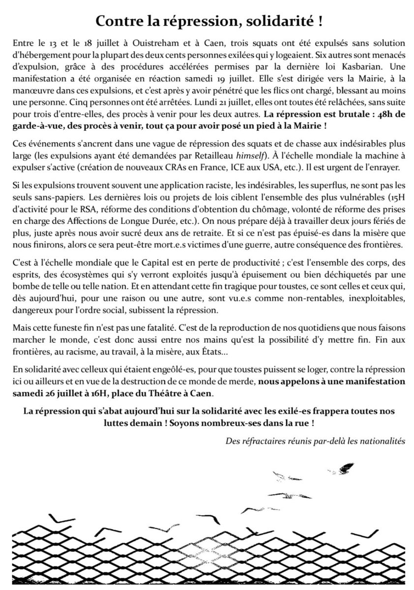 Nihilia0's tweet image. Un appel à manif et des infos sur ce qu'il s'est passé en Normandie ces derniers jours.