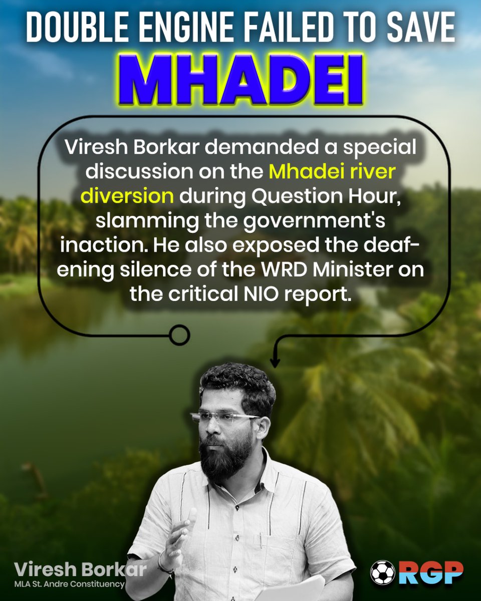 ShaileshNa37632's tweet photo. Shameful silence by WRD Minister Subhash Shirodkar on the Mhadei issue. Goa’s lifeline is at risk, and the guardian is missing. #Mhadei #Goa #WRDMinisterFails https://t.co/WfsK3Kg9z6