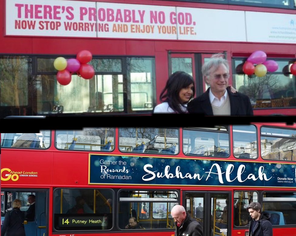 fjbronchalo's tweet image. En Londres hace unos años una publicidad en los autobuses decía: “Probablemente Dios no existe, deja de preocuparte y disfruta de la vida”.
Recientemente podía leerse en los mismos autobuses: “Confía en Alá”.
En Europa lo vemos. Quitar el cristianismo no nos hace más libres,…